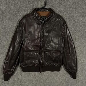 Vintage Avirex Type A-2 Jacket Mens 46 (L) Brown Leather Bomber USA Made Flight